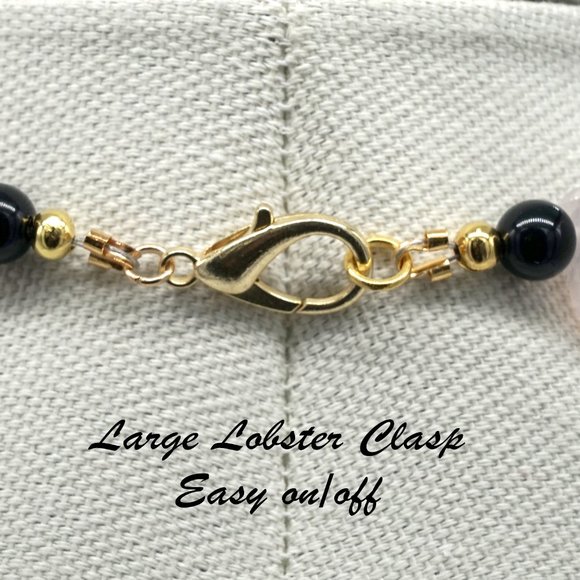 Necklace with Purple Lace Agate Stone , Rose Quartz Stones and Onyx beads. - Picture 5 of 5